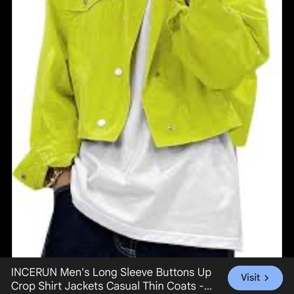 Men's Lightweight Cropped Shirt Jacket in Neon Lime